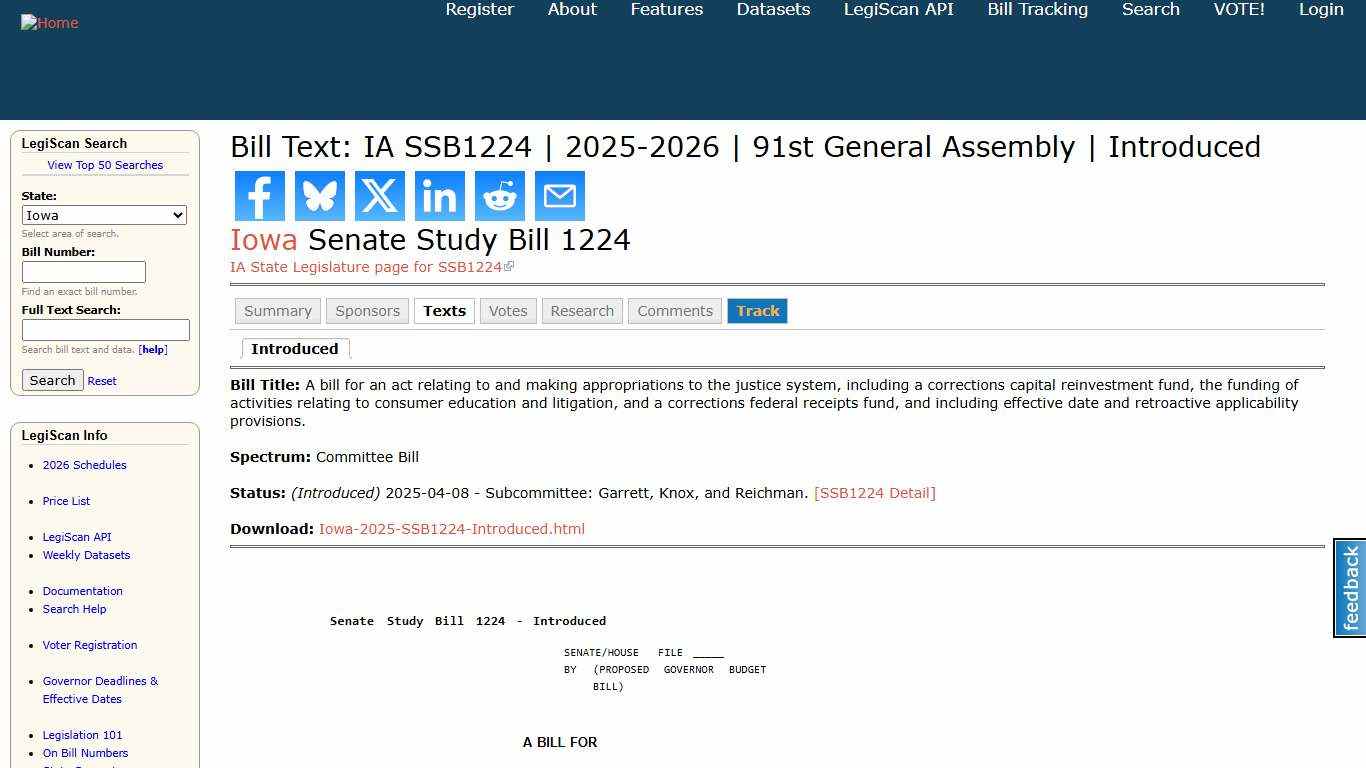 Bill Text: IA SSB1224 2025-2026 91st General Assembly Introduced LegiScan